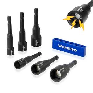 lot 20320 image: WORKPRO 6 PCS Magnetic Nut Driver Set, 14 Hex Shank, Drill Socket Set, Impact Driver Bit Set, 14 to 916, Chrome Vanadium Steel, SAE