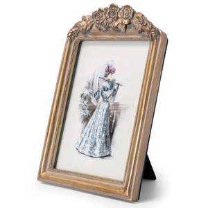 lot 20323 image: GUOER Vintage 5x7 Picture Frame with Flower Antique Ornate Table Top and Wall Mounting Photo Frame with High Definition Glass Front for Home Decor, Photo Gallery, Art(5x7, Gold)