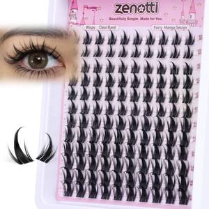 lot 20326 image: Manga Lash Clusters with Spikes Anime Lashes Cluster Natural Cluster Eyelash Extensions Wispy Spiky Fairy Individual Lashes Invisible Clear Band DIY Lash Extensions 10-16MM 120PCS by zenotti (Few Missing Pieces)
