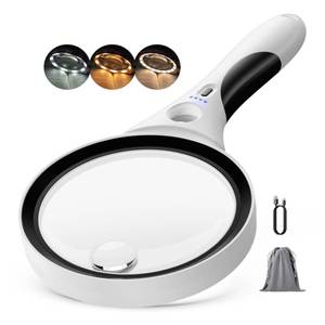lot 20328 image: Rechargeable Magnifying Glass with Light, 10X 20X 45X Handheld Lighted Magnifier with 18 LED 3 Modes, 4.3 Anti-Glare Lens Magnifying Glassses for Seniors Reading Coins Close Work (Black)