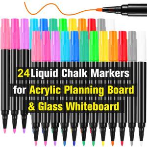 lot 20334 image: OORAII 24 Liquid Chalk Markers 12 Colors for Acrylic Calendar Planning Board LED Note Board Glass Dry Erase Board Whiteboard Wet Erase Markers for Window Mirror, 1mm Fine Points, for Easter Holidays