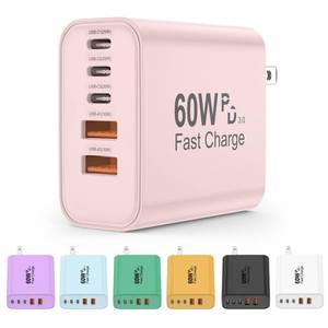 lot 20339 image: USB C Charger Block, 60W 5 in 1 Charging Blocks, PD 3.0 Fast Charger, QC 2A Pink Wall Plug Multiport Type C Charging Block for iPhone 17 16 15 14 13 12 Pro Max, iPad, iPod, Samsung, AirPods Pro