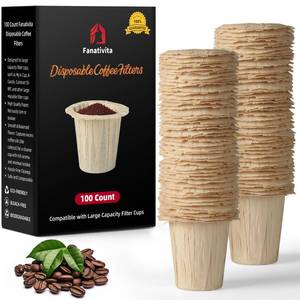 lot 20365 image: Fanativita Disposable Coffee Filters (2.1 H) for My K-Cup, K-Carafe, Cuisinart SS-RFC and Other Large Reusable Filter Cups (Unbleached 100 Count)