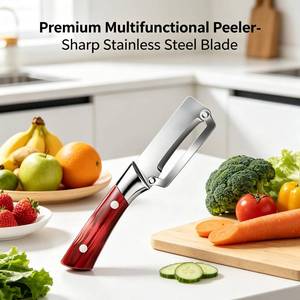 lot 20374 image: Wooden Handled Stainless Steel Sharp Peeler, Zero-Snag, 2.5mm Zero-Flex Peeler, 2-In-1 Kitchen Peeler with Bottle Opener, Multi Function Vegetable Peeler 1Pack