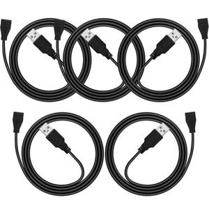 lot 20387 image: USB Extension Cable 3ft 5 Pack Bulk, USB A 2.0 Male to Female Extension Cord for Printer, Mouse, Keyboard, 480Mbps Transfer Speed, Black