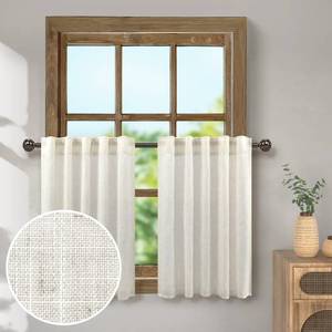 lot 20390 image: Pitalk Linen Kitchen Curtains Boho Tier Modern Farmhouse Cafe 36 Inch Length for Living Room Bathroom Rustic Back Tab Rod Pocket 2 Panels Cream 26x36 Long 3 FT