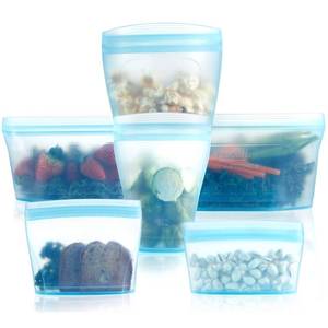 lot 20393 image: Reusable food container silicone bag, Upgrade second generation 6 Pcs Zip Containers Storage, 100% Silicone Reusable Food Bag, Stand Up Preservation Bag, Rounded interior for easy cleaning.