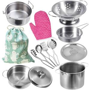 lot 20413 image: Cookware Pots and Pans Play Set with Cooking Mini Stainless-Steel Kitchen Cooking Utensils Toys,Pretend Toys for Kids, Educational��Development Toy Kitchen Playset Accessories for Kids