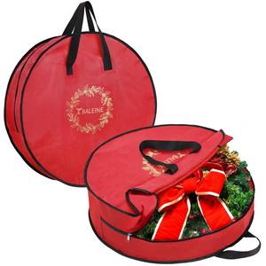 lot 20418 image: BALEINE 2 Pack Wreath Storage Container, Christmas Wreath Storage Bag with Reinforced Handle for Holiday Xmas (Red, 30X8)