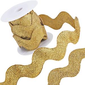 lot 20423 image: GORGECRAFT 1 Roll 1 inch(25mm) Metallic RIC Rac Trim Ribbon 5 Yards Glitter Rick Rack Wave Sewing Bending Fringe Trim Braided Woven Fabric for Sewing Flower Making Wedding Craft, Dark Khaki