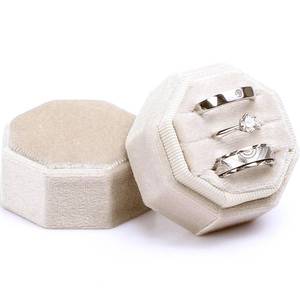 lot 20425 image: WantGor Velvet Ring Box, 3 Slots Jewelry Ring Gift Box Vintage Ring Display Holder Case for Wedding Ceremony Proposal Engagement (Beige)