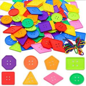 lot 20427 image: 90 Pieces Big Bright Craft Buttons Plastic Assorted Vivid Button Colors Geometric Shaped Buttons Colorful Large Beads Button Lacing Threading for Arts DIY Crafts Projects