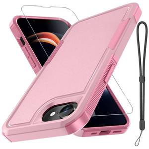 lot 20430 image: RMOCR for iPhone 16e Case & iPhone 17e Case, with Screen Protector,Military Grade Heavy Duty Shockproof Phone Cover with Wrist Lanyard Strap for iPhone 16e & iPhone 17e,Cute Pink