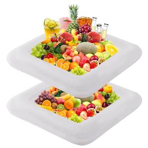 lot 20432 image: RAYMEA Inflatable Ice Serving Bar 2 PCS, Portable Salad Ice Tray Food Drink Pool Containers Inflatable Cooler for Summer Parties, BBQ, Graduation, Camping or Picnic (24 Inch White)