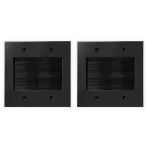 lot 20442 image: VCELINK 2 Gang Brush Wall Plate (Black, 2 Pack), Cable Pass Through Wire Hider for Cable Management, Compatible with Ethernet Cables, HDMI Cables & Home Theater Systems