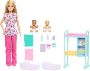 lot 20446 image: Barbie Careers Baby Doctor Playset with Blonde Fashion Doll, 2 Baby Dolls, Exam Table & Accessories