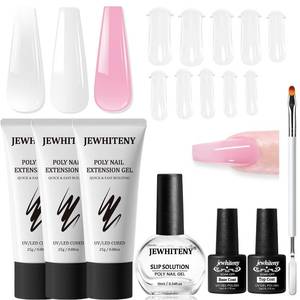 lot 20450 image: JEWHITENY Poly Extension Gel Nail Set Clear White Pink Poly Nail Gel With Base Coat Top Coat for Finger Art and Home DIY French Manicure Need U V Lamp Curing