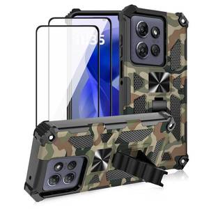 lot 20457 image: Lokyoo for Motorola Moto G 5G 2025 Moto G 5G 2026 Moto G Play 2026 Case, with 2 Tempered Glass Screen Protector, Military Grade, Kickstand with Magnetic Car Mount, Protective Phone Case Army Green