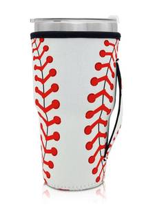 lot 20458 image: Reusable Iced Coffee Cup Sleeve Neoprene Insulated Sleeves Cup Holder with handle Idea for 30oz - 32oz Tumbler Cups, protein shake bottles(baseball)