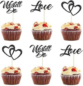 lot 4381 image: Peawslty 24 Pack We Still Do Cupcake Toppers Glitter Love Heart Marriage Anniversary Love Heart Bridal Shower Picks Wedding Engagement Theme Party Cake Decorations Supplie�� Black��