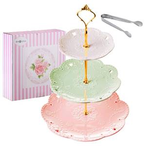lot 1288 image: Jusalpha 3-Tier Multi Color Ceramic Serving Stand,Cake Stand-Dessert Stand-Cupcake Stand-Tea Party Serving Platter (3 Color-Gold)
