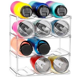 lot 1293 image: LARGER Compartment - Stackable Water Bottle Organizer Holder - for Stanley & Others Large Tumbler - Clear Wine Rack, Cup Bottle Holder for Cabinet Home Countertop Fridge Pantry Shelf, 4 Tier Hold 12