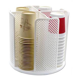 lot 1295 image: CIT ZCFYU Cup and Lid Organizer Rotatable Coffee Cup Dispenser fit 5-16oz Cups Organizer, Paper Cup Storage Holder with 4 Compartment, Plastic Cup Rack for Countertop, Coffee Shop, Bar, Office White
