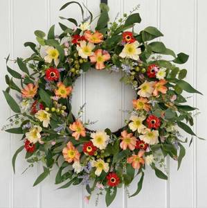 lot 1296 image: Jobflower Spring Wreath, 24 Daisy and Lavender Wreath,Beautiful Artificial Summer Wreaths for Front Door, Porch, Fireplace, Indoors and Outdoor Home Decoration