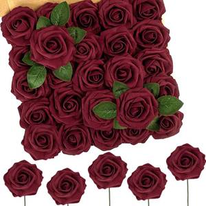 lot 1298 image: N&T NIETING Artificial Flowers - Fake Flowers Dark Red Roses Perfect DIY Wedding Bouquets Centerpieces Bridal Shower Party Home Flower Arrangement Decorations, 50Pcs