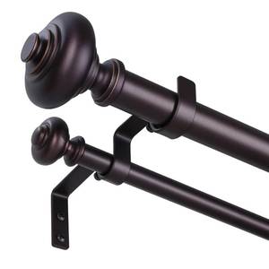 lot 1307 image: Bronze Double Curtain Rod 36 to 76 Inch, Decorative Adjustable 1 Inch Heavy Duty Dual Curtain Rods for Windows, Boho Rustic Vintage Double Drapery Pole with Brown Finial