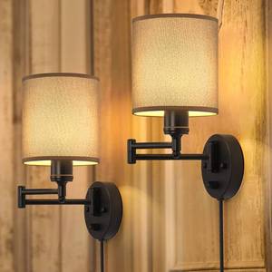 lot 1316 image: CADUKE Wall Lamps Plug in, Swing Arm Wall Sconce Set of 2 with Light Brown Lampshade, Modern Bedroom Wall Lights Fixtures, Bedside Wall Reading Lights