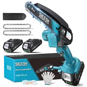 lot 1318 image: Seesii Mini Chainsaw, 6-inch Mini Chainsaw Cordless, Handheld Electric Power Chain Saw with 2 Batteries, for Tree Trimming Wood Cutting, Best Gifts for Father, Dad, Husband, Men