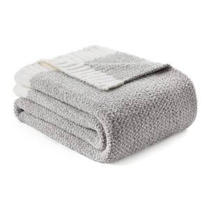 lot 1321 image: Snuggle Sac Buttery Grey Throw Blanket for Couch, Reversible Super Soft Warm Blankets Cozy Knit Fuzzy Plush Lightweight Throws for Sofa, Bed, Heather Grey, 50x60