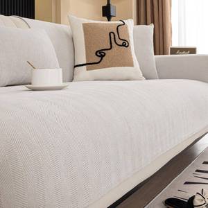 lot 2013 image: MDSASFD Chenille Sectional Sofa Covers - Herringbone Sofa Washable for Dogs - Funny Fuzzy Non Slip Protectors for L-Shaped Sectionals (Beige White, 36 x 83)