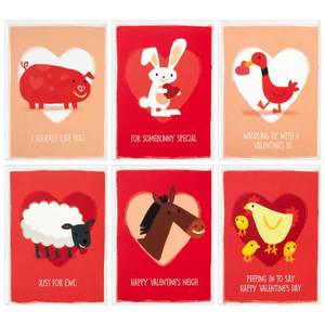 lot 2018 image: Hallmark Assorted Kids Valentines Day Cards, Farm Animal Puns (36 Cards and Envelopes) Sheep, Pig, Horse, Chicken, Duck, Rabbit