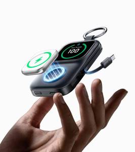 lot 2029 image: JOYROOM Portable Charger, Power Bank with Built-in Cables & LED Display, 5000mAh 20W PD Fast Charging & Fast Recharge, Travel Keychain Battery Pack for iPhone 171615141312 & Apple Watch, Black