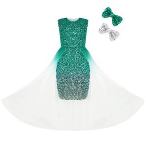 lot 2039 image: EXARUS Girls Sparkly Dress Bodycon Homecoming Fancy Sparkle Mesh Overlay Sequin Party Prom Pageant Sleeveless Dresses for Kids Dance Formal Green and Silver 10Y