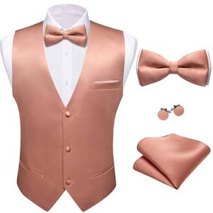 lot 2049 image: Barry.Wang Mens Light Brown Suit Vest Bow Tie Set 4PCS Formal V-neck Slim Fit Waistcoat Wedding Party