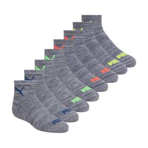 lot 2053 image: PUMA 8 Pack Boys High Quarter Crew Socks, GreyBright, 7-8.5