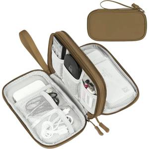 lot 2406 image: FYY Electronic Organizer, Travel Cable Organizer Bag Pouch Electronic Accessories Carry Case Portable Waterproof Double Layers Storage Bag for Cable, Charger, Phone, Earphone, Medium Size, Brown