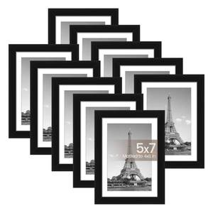 lot 2415 image: upsimples 5x7 Picture Frame Set of 10, Display Pictures 4x6 with Mat or 5x7 Without, Multi Photo Frames Collage for Wall or Tabletop Display, Black