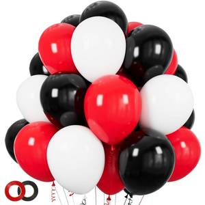 lot 2444 image: Red and Black Balloons 100Pack 12 inch Matte Black Red and White Latex Balloon Bulk for Birthday Party Graduation Racing Car Poker Card Decorations Supplies