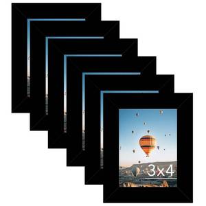 lot 2448 image: JCJMY 3x4 Picture Frame Set of 6 for Tabletop or Wall, 3 x 4 Wall Gallery Poster Photo Frame with Shatter Resistant Plexiglass, 6 Pack, Black