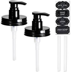 lot 2449 image: Amolliar Plastic Mason Jar Soap Dispenser Lids(2) - Universal Pump Replacement for Regular Mouth Jar - Long Tubes & Cute Lables -Farmhouse Decor for Kitchen, Bathroom, Dish Soap, Lotions, Hand Soap
