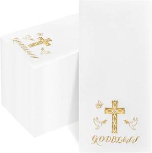 lot 2451 image: Joyido 50 Pack Cross Paper Napkins - Baptism Napkins Disposable - Gold Cloth-Like Feel Dinner Paper - Heavy Duty Hand Towels for Easter Religious Party, Confirmation, Christening, First Communion
