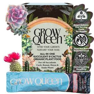 lot 2473 image: Grow Queen Complete Organic Cactus & Succulent Fertilizer, Succulent Plant Food & Cactus Food, Bonsai, Snake Plant Fertilizer, 7 Servings Fast & Slow Release Feeds up to 28 Plants 8 Months