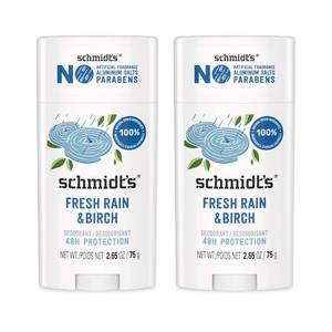 lot 2474 image: Schmidts Aluminum-Free Vegan Deodorant Fresh Rain & Birch with 24 Hour Odor Protection, 2 Count for Women and Men, Natural Ingredients, Cruelty-Free, 2.65 oz