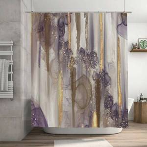 lot 2494 image: FFAFSS Shower Curtains for Bathroom,Mid Century Modern Brown Gray Purple Gold Beige Shower Curtain Bath Decor Waterproof Bathroom Curtain 72 X 72 Inch
