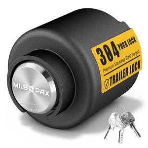 lot 3710 image: MILBOPAX Trailer Lock, Fits 2 516 Inch Coupler, Upgraded Stainless Steel Puck Lock, Heavy-Duty Trailer Hitch Locks, Designed for Trailer, RV and Boat