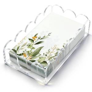 lot 3713 image: PTYTIFY Thick Acrylic Napkin Holder for Table, Guest Disposable Hand Towel Holder Scalloped Tray for Paper Napkins, Clear Paper Towel Holders for Bathroom, Kitchen, Party, Wedding (9�5�2.45in)